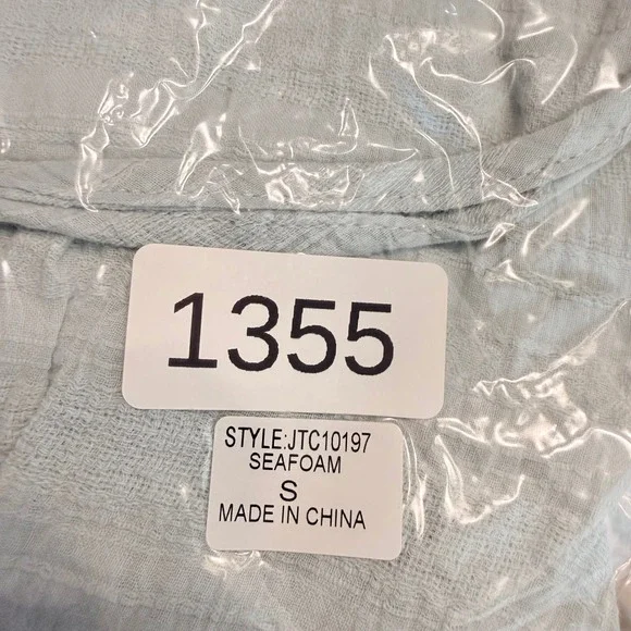 Promesa Crop Top Women Small Sea Foam Green NWT Tie Front Gauze Long Sleeve Boho - Picture 10 of 11